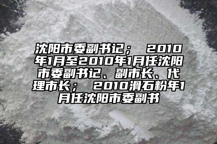 沈陽市委副書記； 2010年1月至2010年1月任沈陽市委副書記、副市長、代理市長； 2010滑石粉年1月任沈陽市委副書